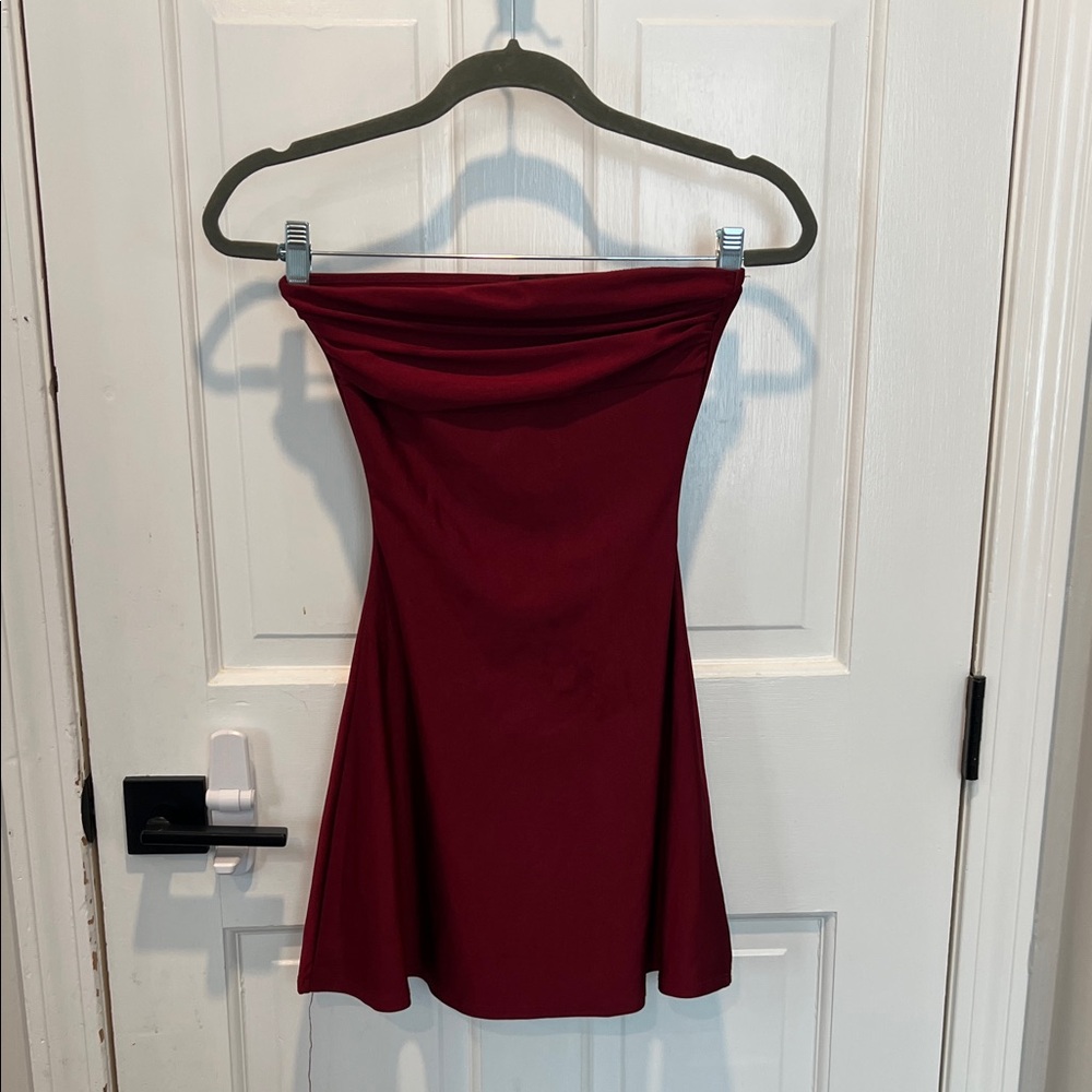 Windsor Strapless Burgundy Fit-and-Flare Dress